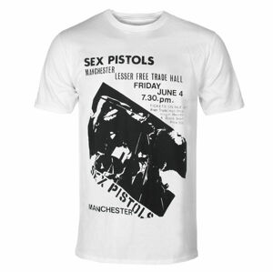 Tričko metal ROCK OFF Sex Pistols Manchester Flyer WHT Čierna