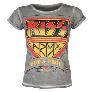 tričko dámske KISS - ARMY - Loud & Prúd Distressed Logo Urban - Grey - HYBRIS - ER-65-KISS009-H71-7-GY