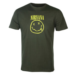 tričko pánske Nirvana - Yellow Happy Face - GREEN - ROCK OFF - NIRVTS04MGR