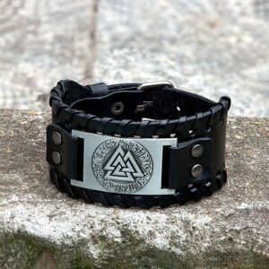 náramok Runes Valknut Wristband Alloy Leather Viking - 30448-SI-PG