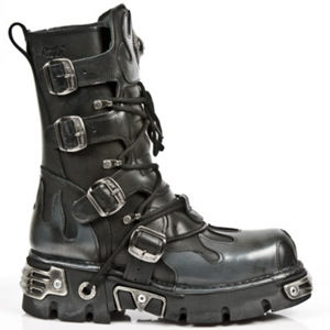 topánky kožené NEW ROCK Flame Boots (591-S2) Black-Grey Čierna sivá 41