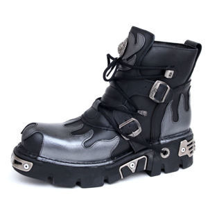 topánky kožené NEW ROCK Flame Shoes (288-S2) Black-Grey Čierna sivá
