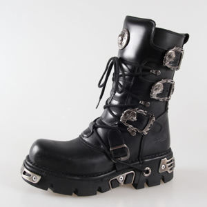 topánky kožené NEW ROCK Metal Boots (391-S1) Black Čierna