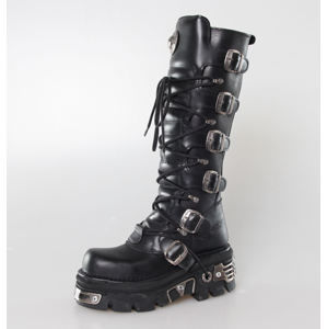topánky kožené NEW ROCK 6-Buckle Boots (272-S1) Black Čierna