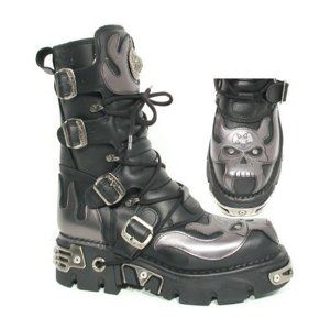 topánky kožené NEW ROCK Vampire Boots (107-S2) Black-Grey Čierna sivá 37