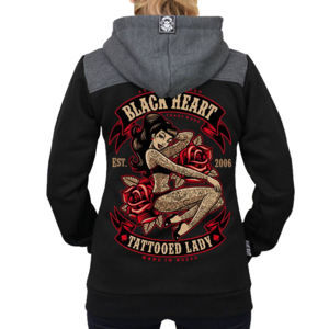 mikina s kapucňou dámske - TATTOED LADY - BLACK HEART - 012-0025-BLK