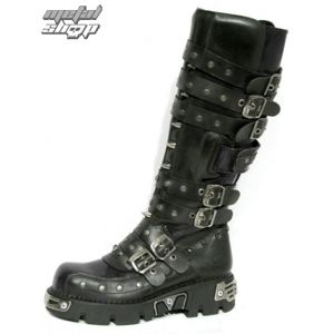 topánky kožené NEW ROCK Rivet High Boots (796-S1) Black Čierna 45