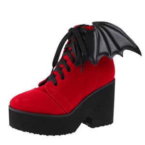 topánky s klinom dámske - Bat Wing Boot Red Velvet - IRON FIST - 70751IFLLIC-Red/Blk 43
