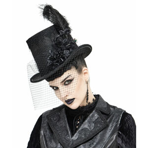 klobúk DEVIL FASHION - Abandoned Carnival - Gothic Top Hat with Fishnet and Feathers - AS082