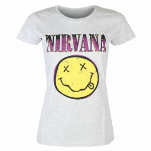 Tričko metal ROCK OFF Nirvana Xerox Smiley Pink HEATHER Čierna
