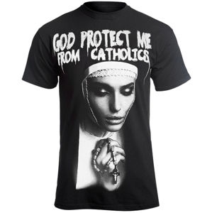 tričko hardcore AMENOMEN GOD PROTECT ME FROM CATHOLICS Čierna