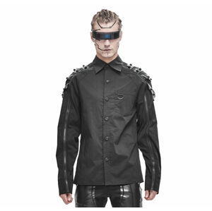 Košele DEVIL FASHION Dystopia Cyberpunk Button-Down Shirt with Faux Lea
