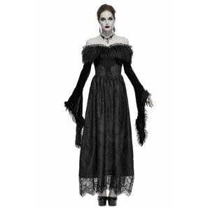 šaty DEVIL FASHION A Coven Affair long Gothic Dress with Faux-Fur Col