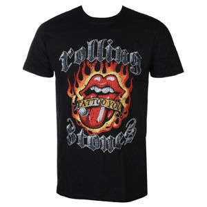 tričko metal ROCK OFF Rolling Stones Flaming Tattoo Čierna S